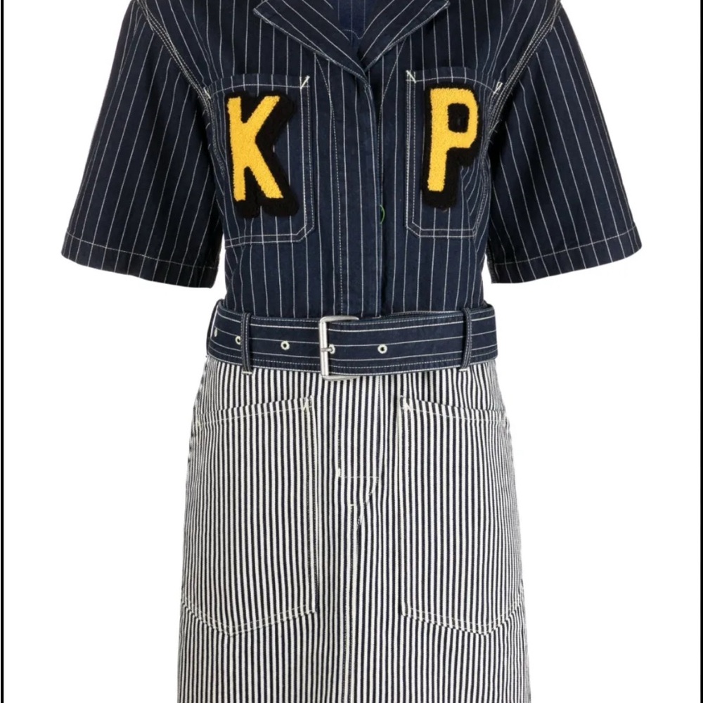 Kenzo logo-patch striped denim shirt dress